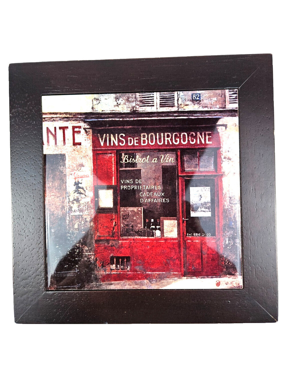 Wood Framed Ceramic Art Tile "Vins De Bourgogne" Hot Plate or Wall Art